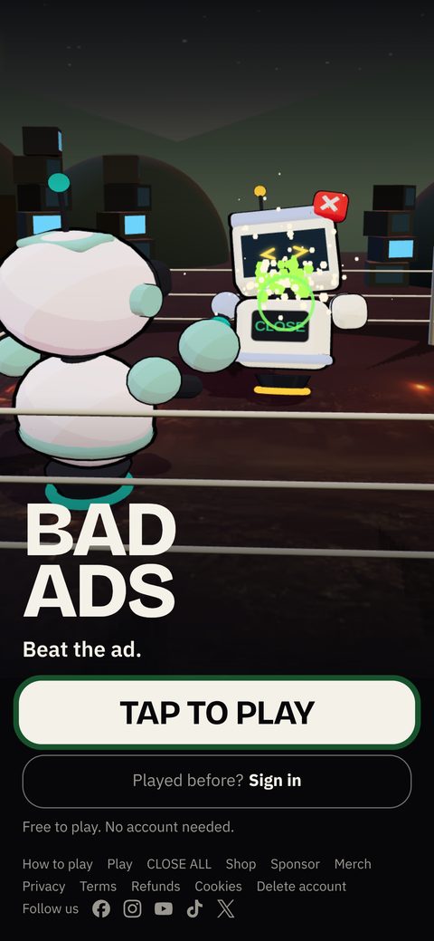 The title screen. Free to play, no account needed.