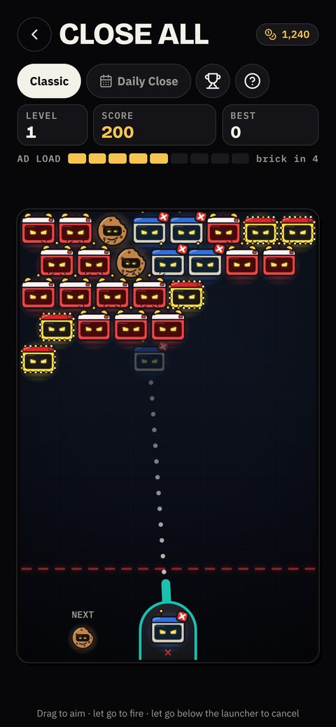 CLOSE ALL, the shareware puzzle game from Patch's folder.